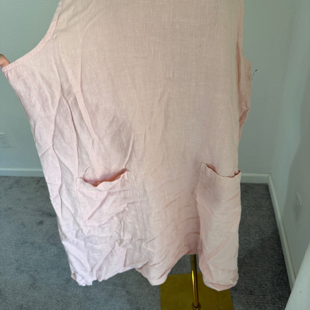 90s NWT 1X Pink 100% Linen Shift Dress Pockets CLIO II Coastal Grandma Soft Girl - Picture 3 of 11